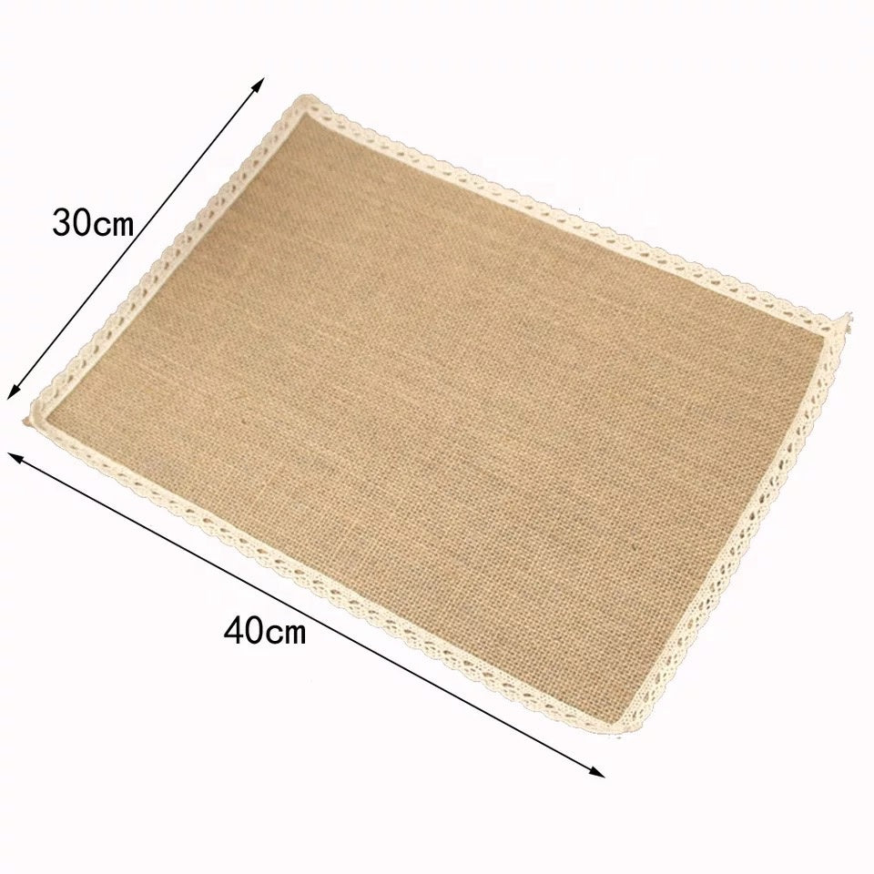 100% Jute Burlap Placemats Rustic Tablemats Lace Look Luxuries for Christmas,Holidays 