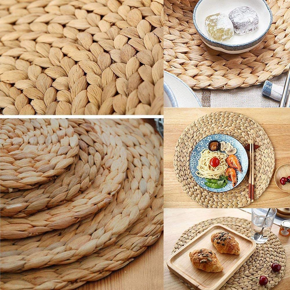 Handmade Water Hyacinth Round  Woven Placemats  8 Pieces 14 Inch.